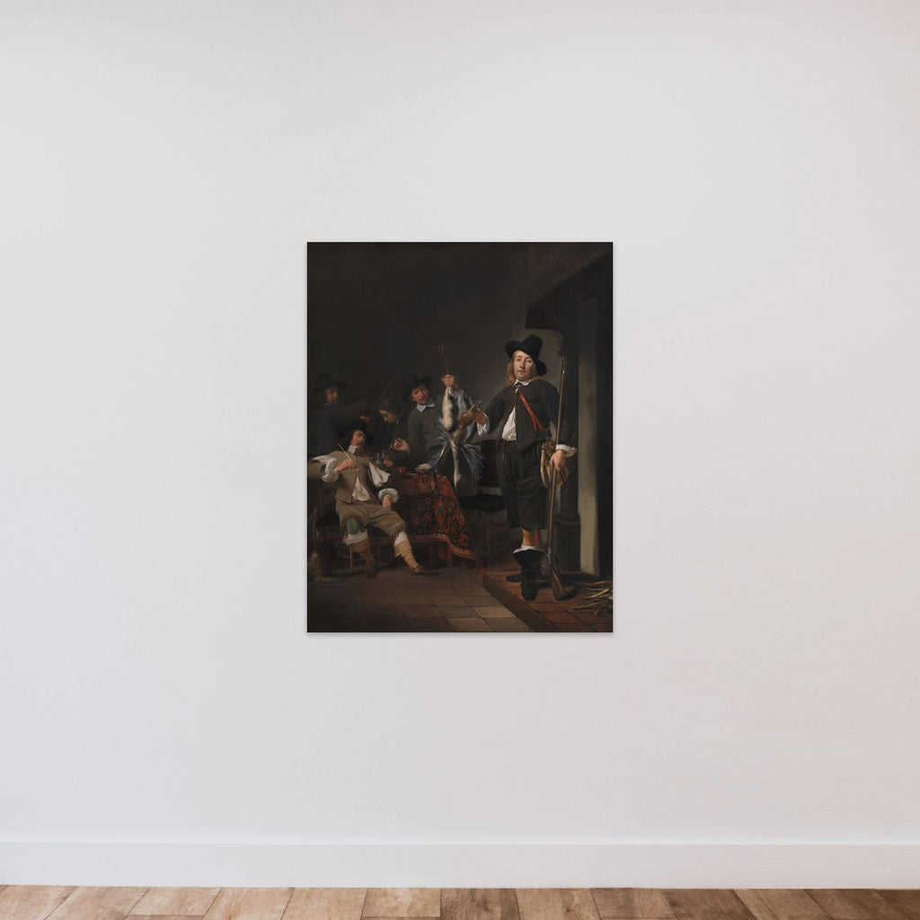Hjemkomsten fra en fuglejagt unframed — shown to scale