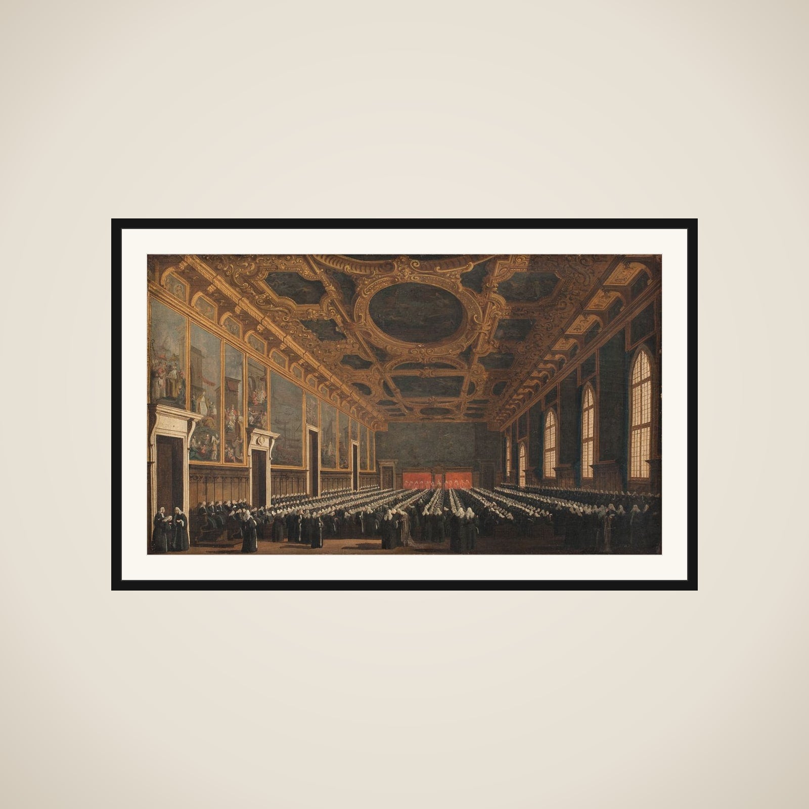 Dogen og det store råd forsamlede i Sala del consiglio maggior i Dogepaladset framed