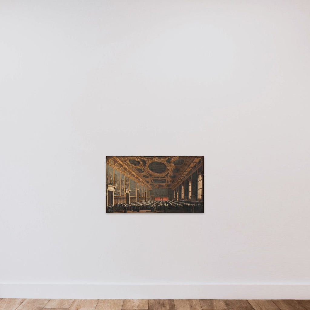 Dogen og det store råd forsamlede i Sala del consiglio maggior i Dogepaladset unframed — shown to scale