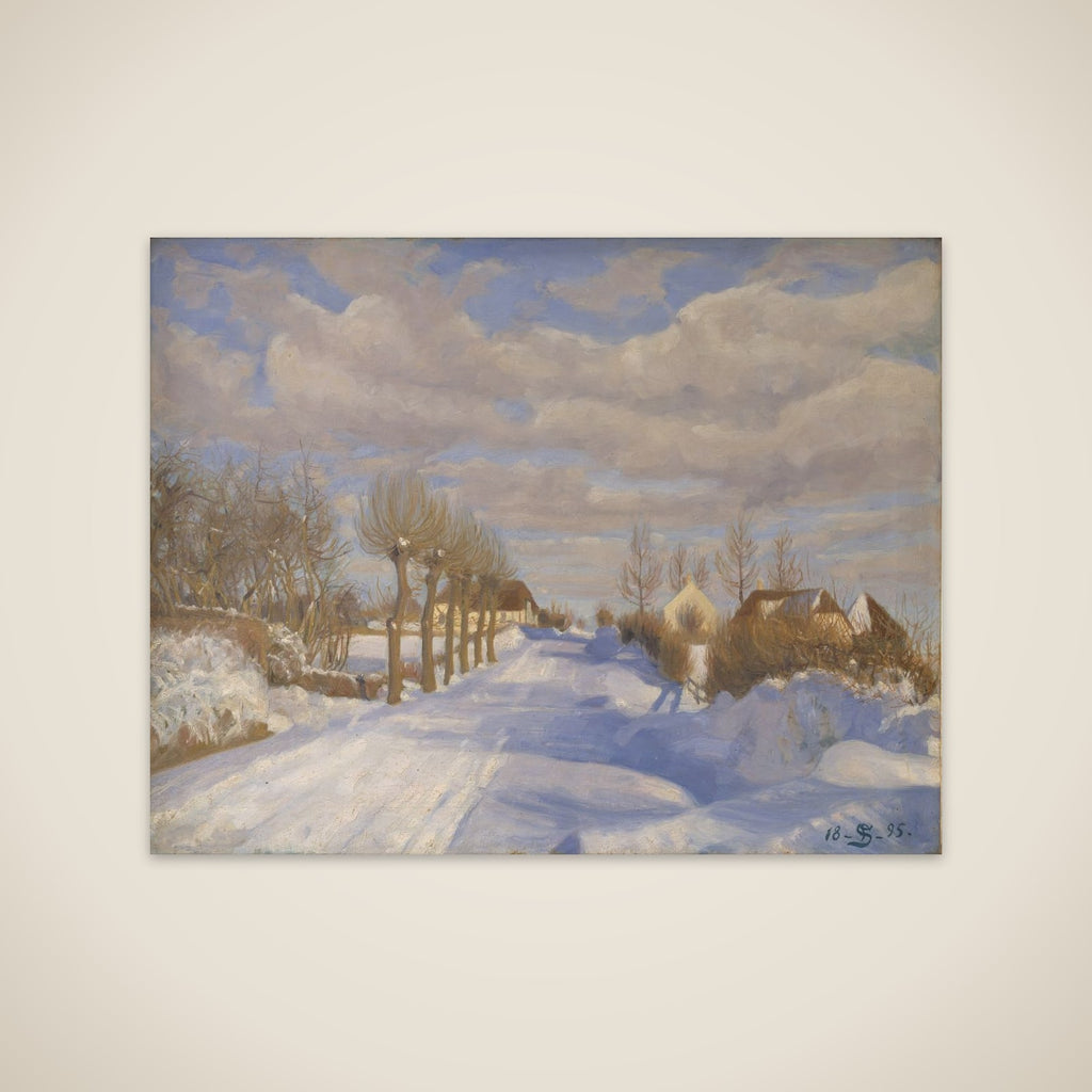 Snedækt landevej i solskin unframed print