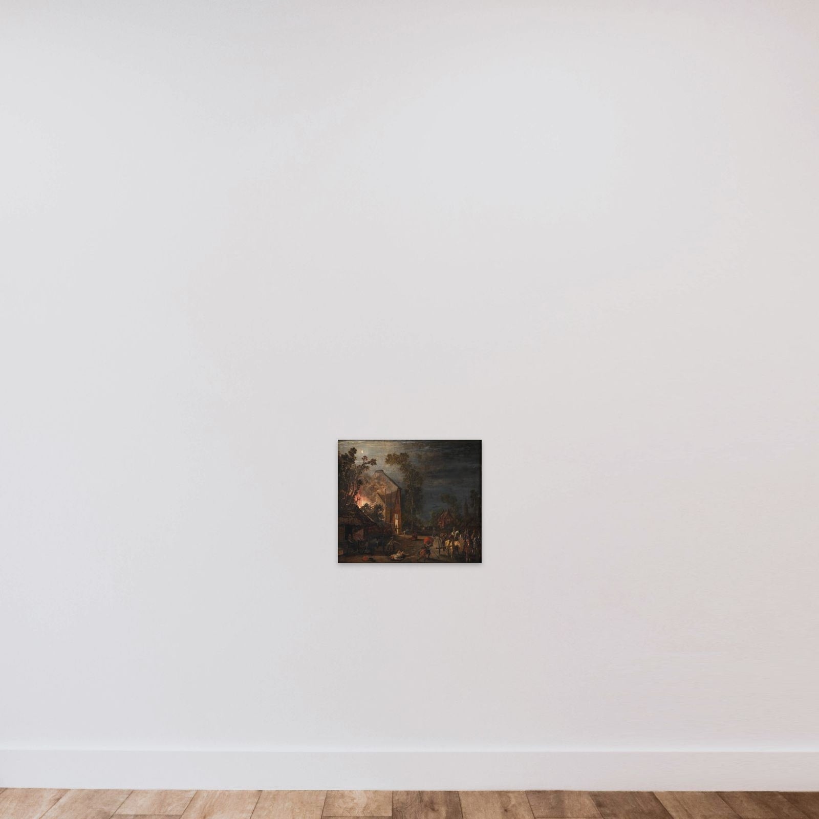 En landsby plyndres om natten unframed — shown to scale