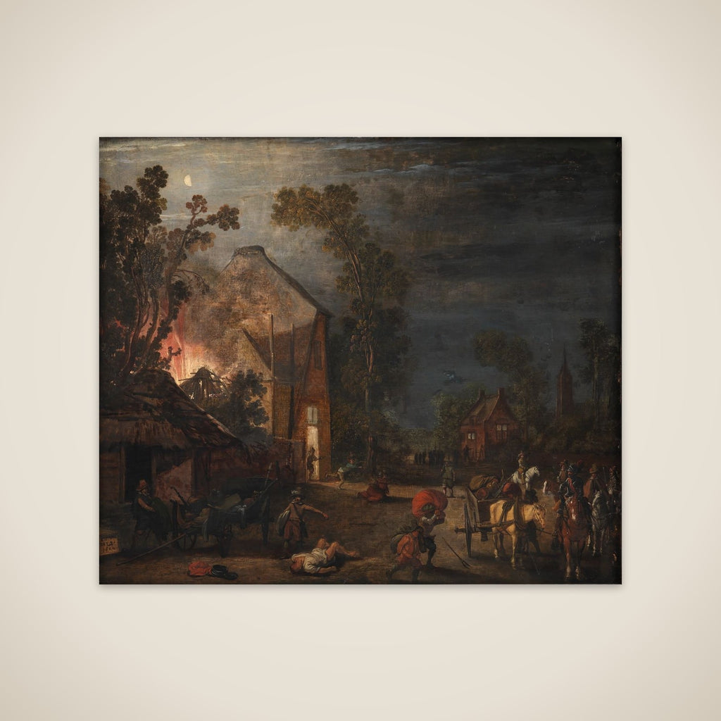 En landsby plyndres om natten unframed print