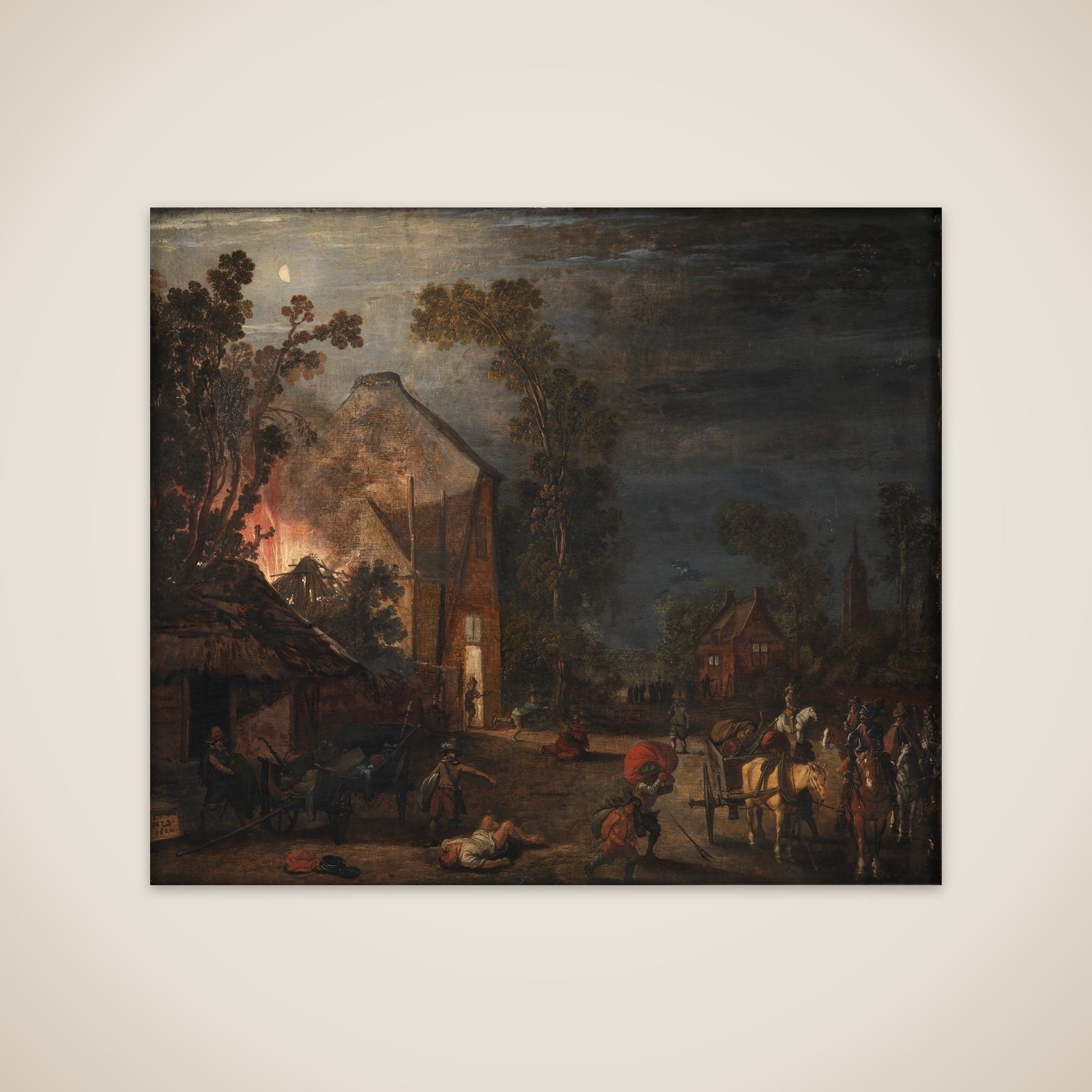 En landsby plyndres om natten unframed print