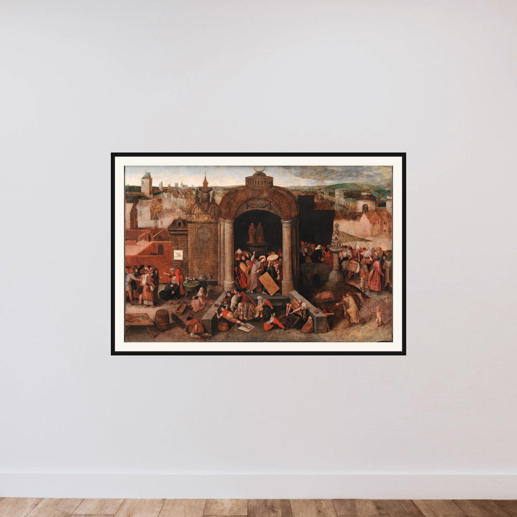 Kristus uddriver kræmmerne af templet framed — shown to scale