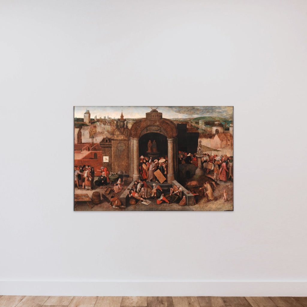 Kristus uddriver kræmmerne af templet unframed — shown to scale