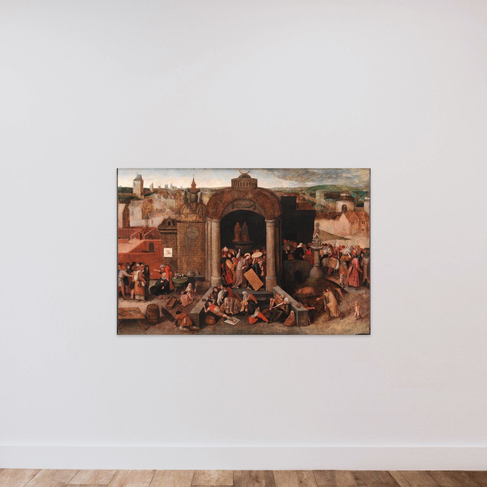 Kristus uddriver kræmmerne af templet unframed — shown to scale