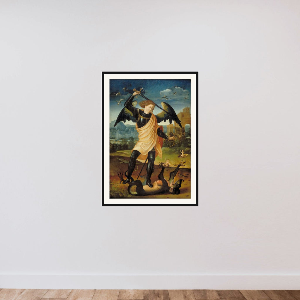 Skt. Michael med dragen framed — shown to scale