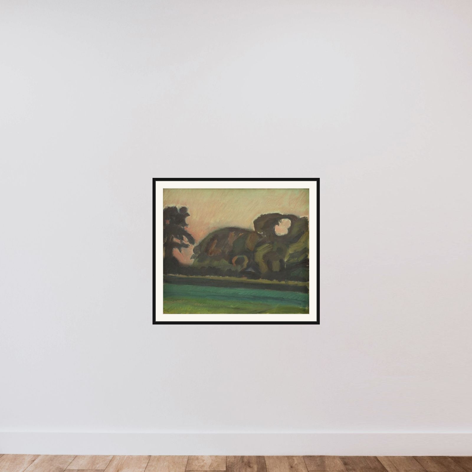 Landskab efter solnedgang framed — shown to scale