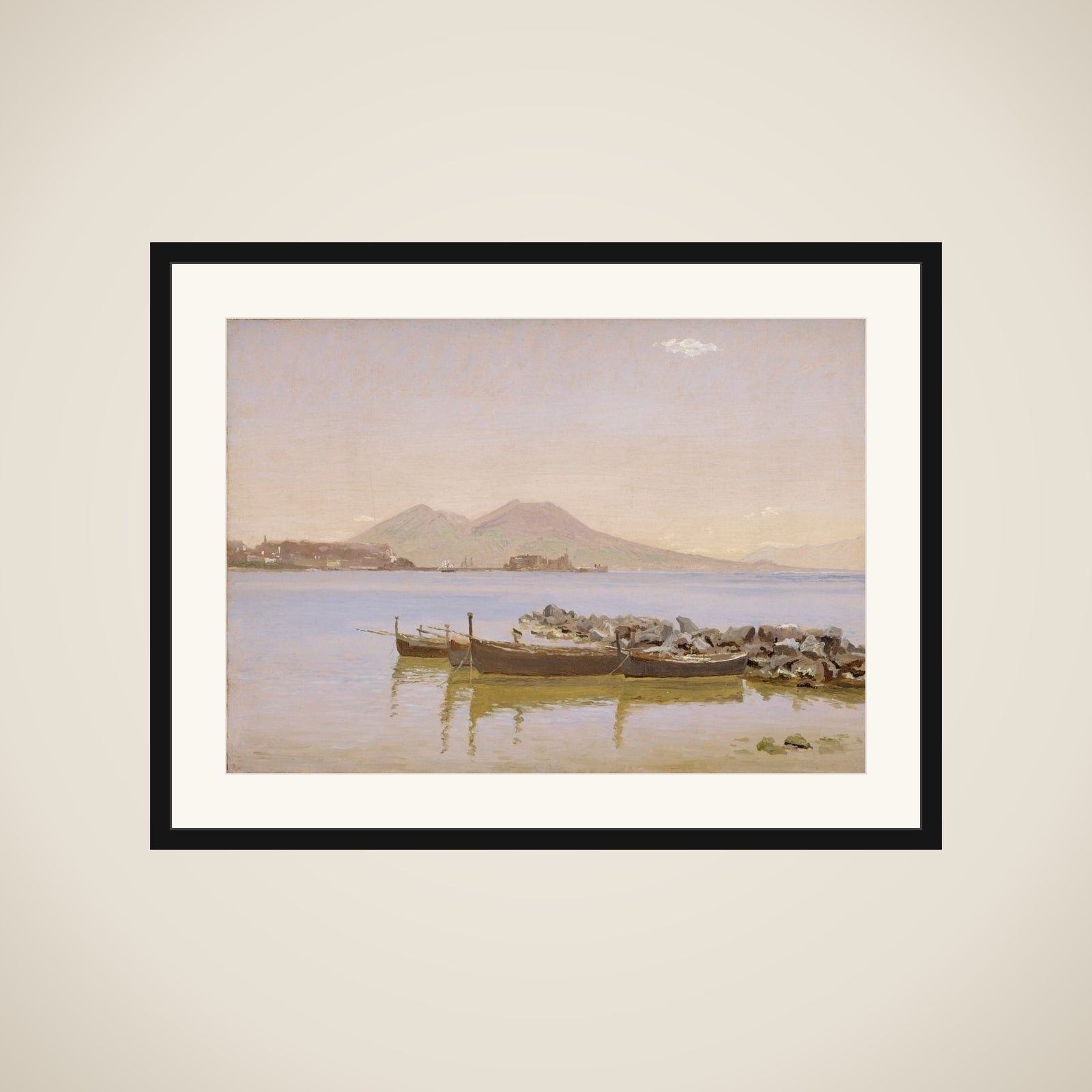 Parti af bugten ved Napoli med Vesuv i baggrunden framed