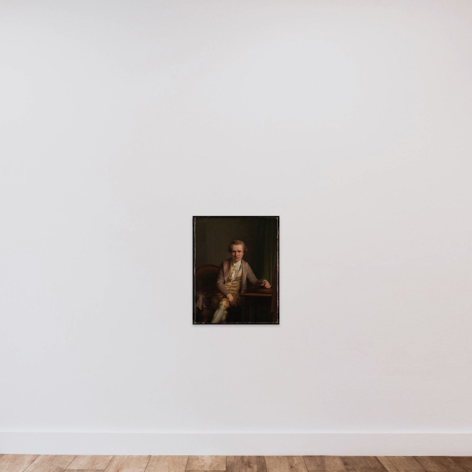 Kobberstikkeren J.F. Clemens ved sit arbejdsbord unframed — shown to scale