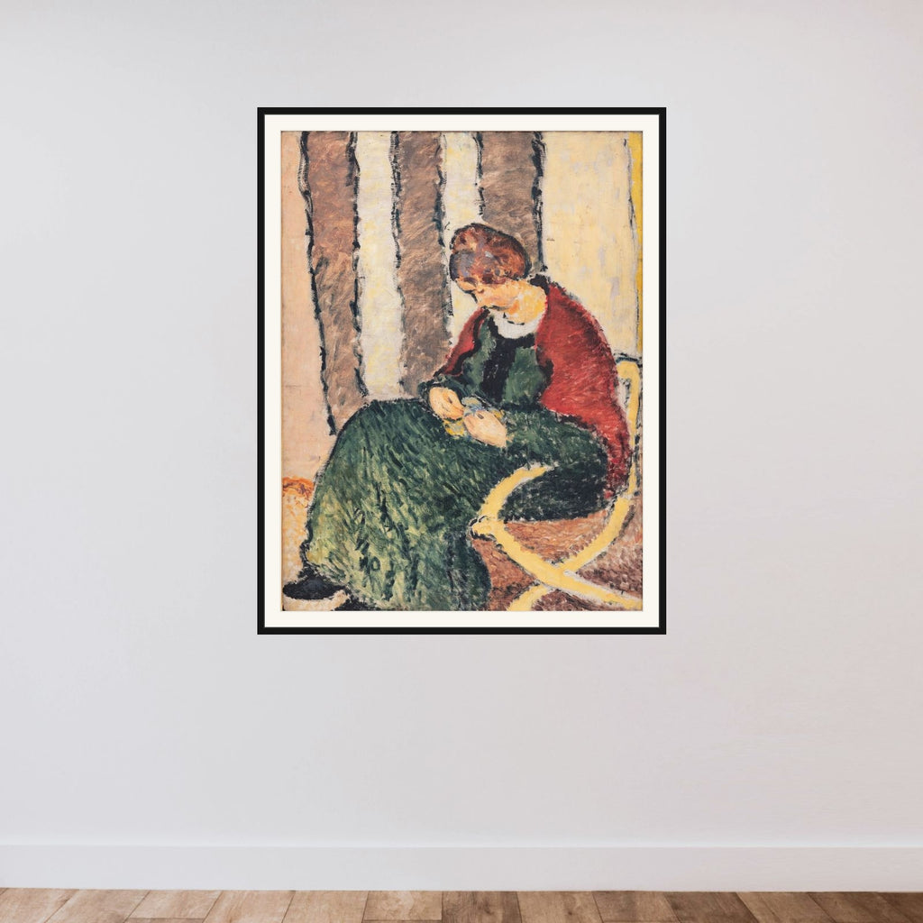 Dame med rødt shawl. Anna Giersing, kunstnerens søster framed — shown to scale