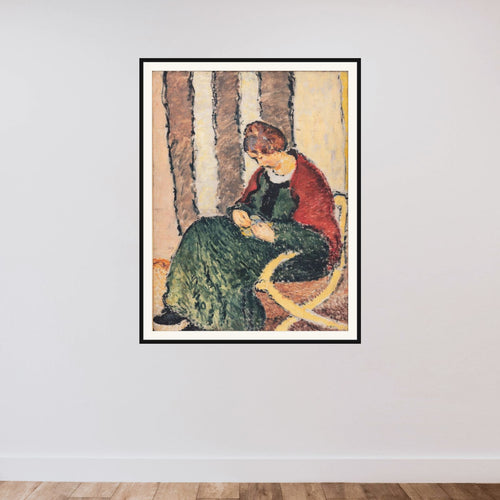 Dame med rødt shawl. Anna Giersing, kunstnerens søster framed — shown to scale
