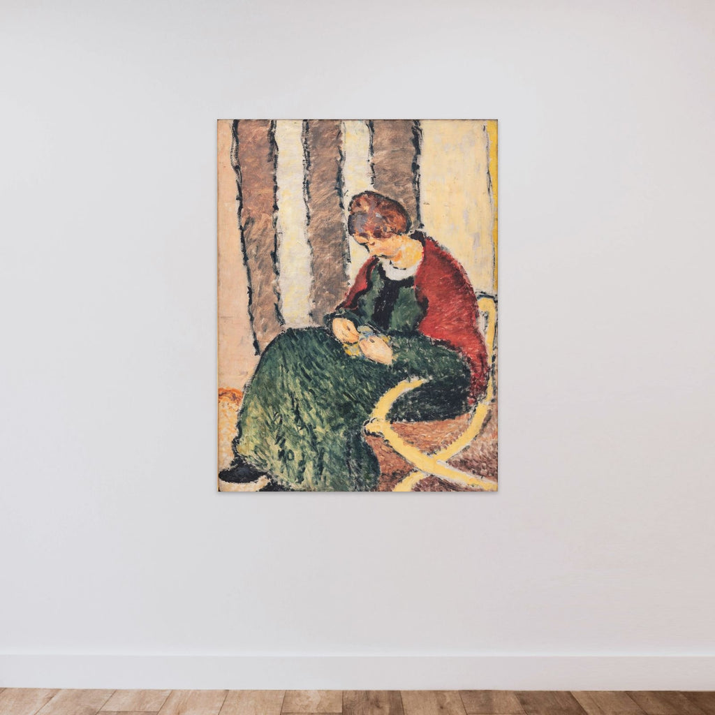 Dame med rødt shawl. Anna Giersing, kunstnerens søster unframed — shown to scale