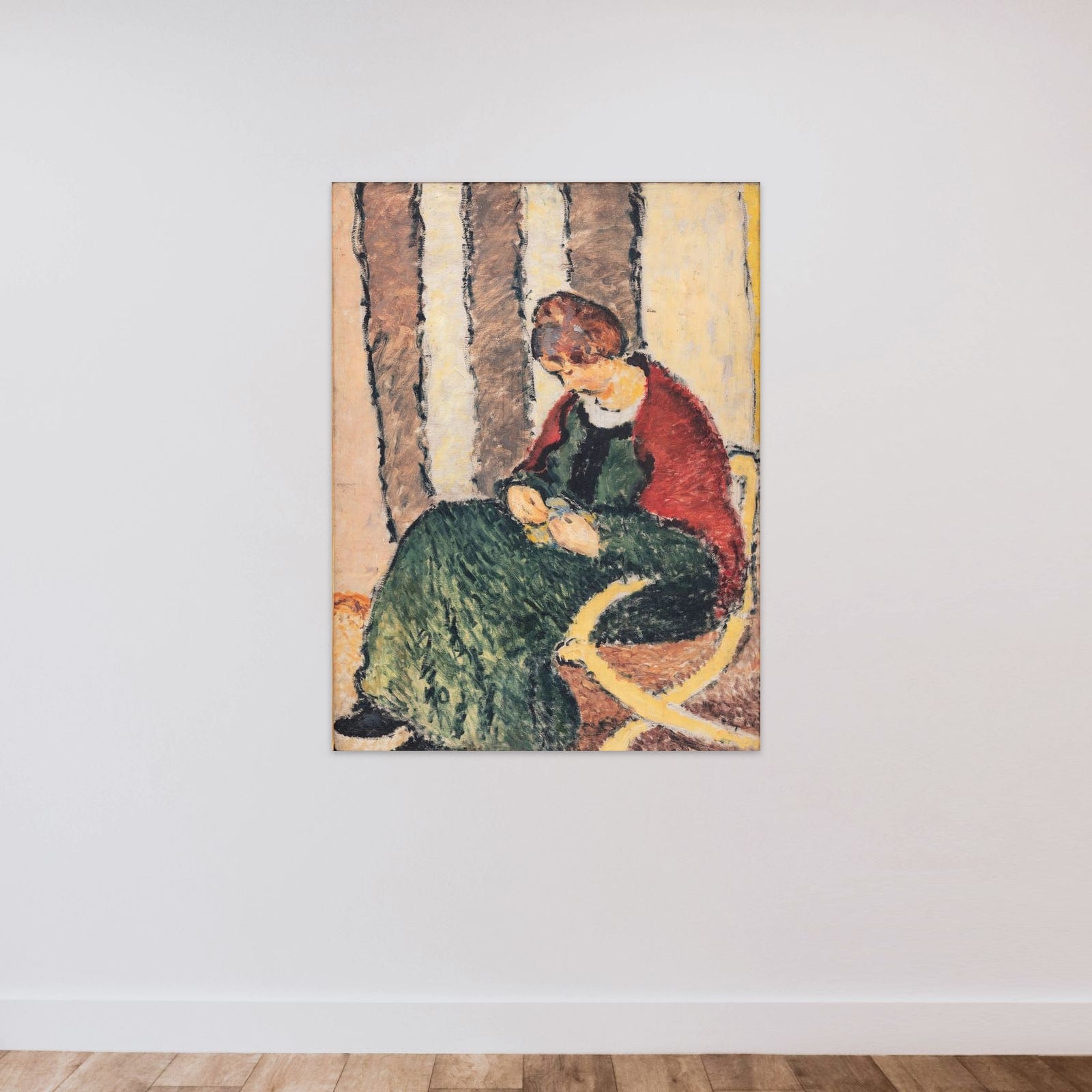Dame med rødt shawl. Anna Giersing, kunstnerens søster unframed — shown to scale
