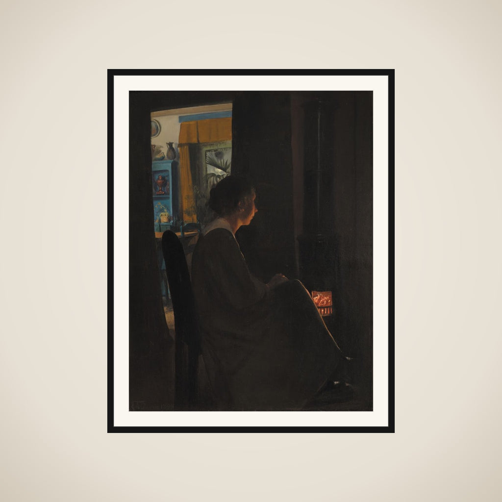 Skumring. Kunstnerens hustru ved kakkelovnen framed