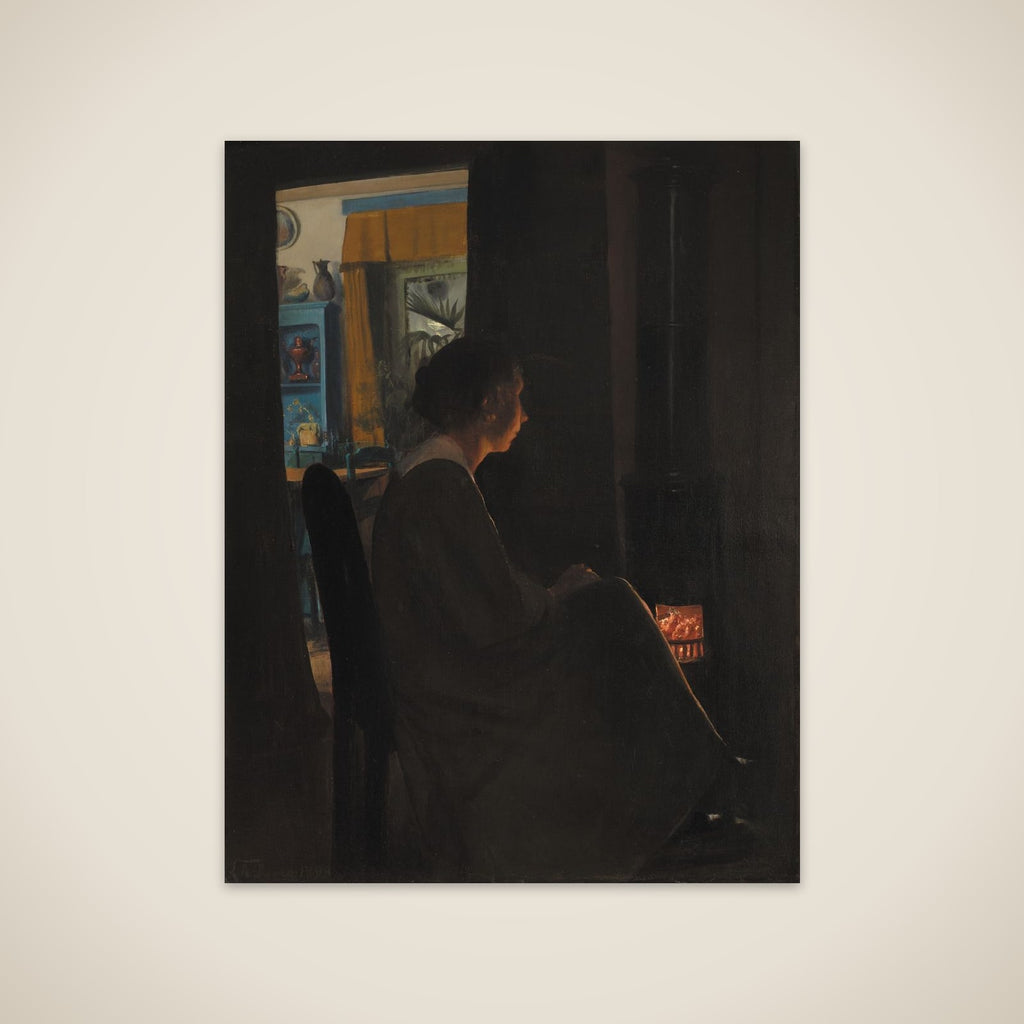 Skumring. Kunstnerens hustru ved kakkelovnen unframed print