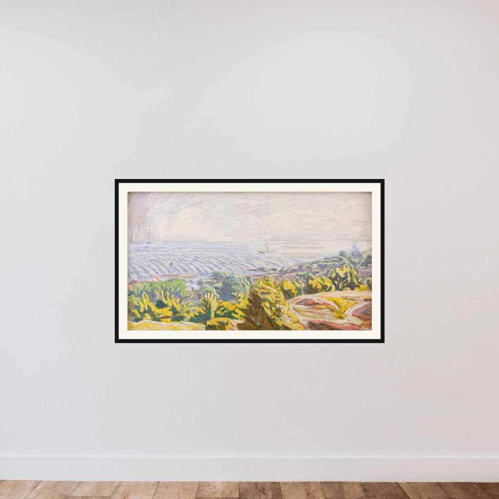 Udsigt fra Bokul. Gudhjem framed — shown to scale
