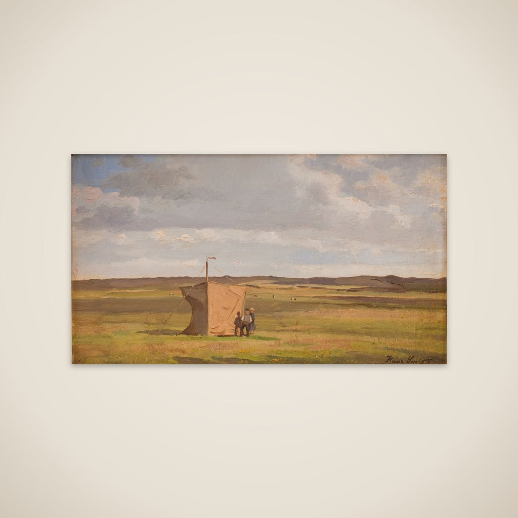 Jysk hedelandskab med kunstnerens vindskærm unframed print