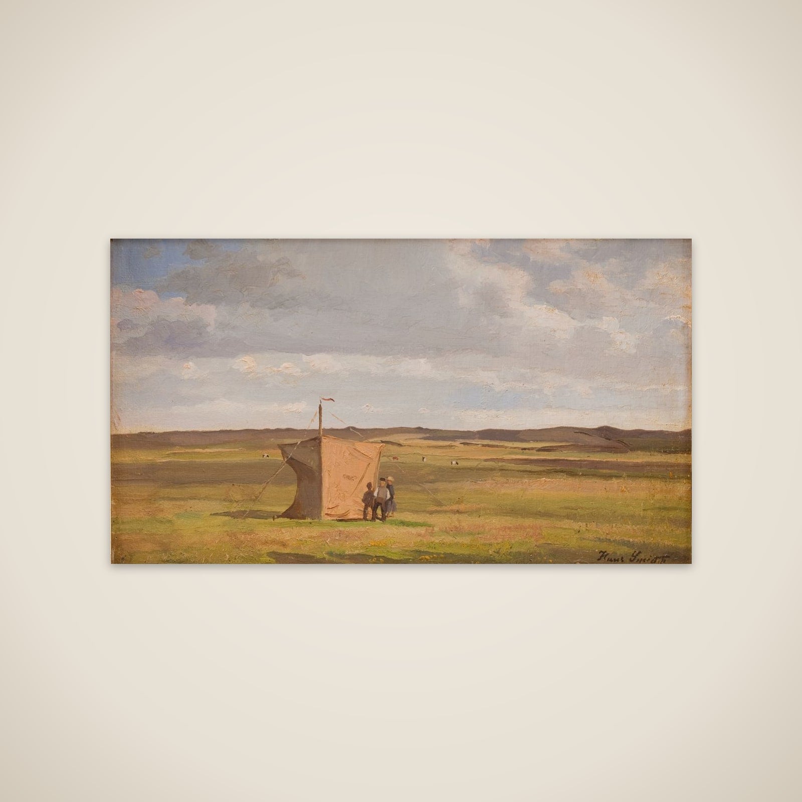 Jysk hedelandskab med kunstnerens vindskærm unframed print