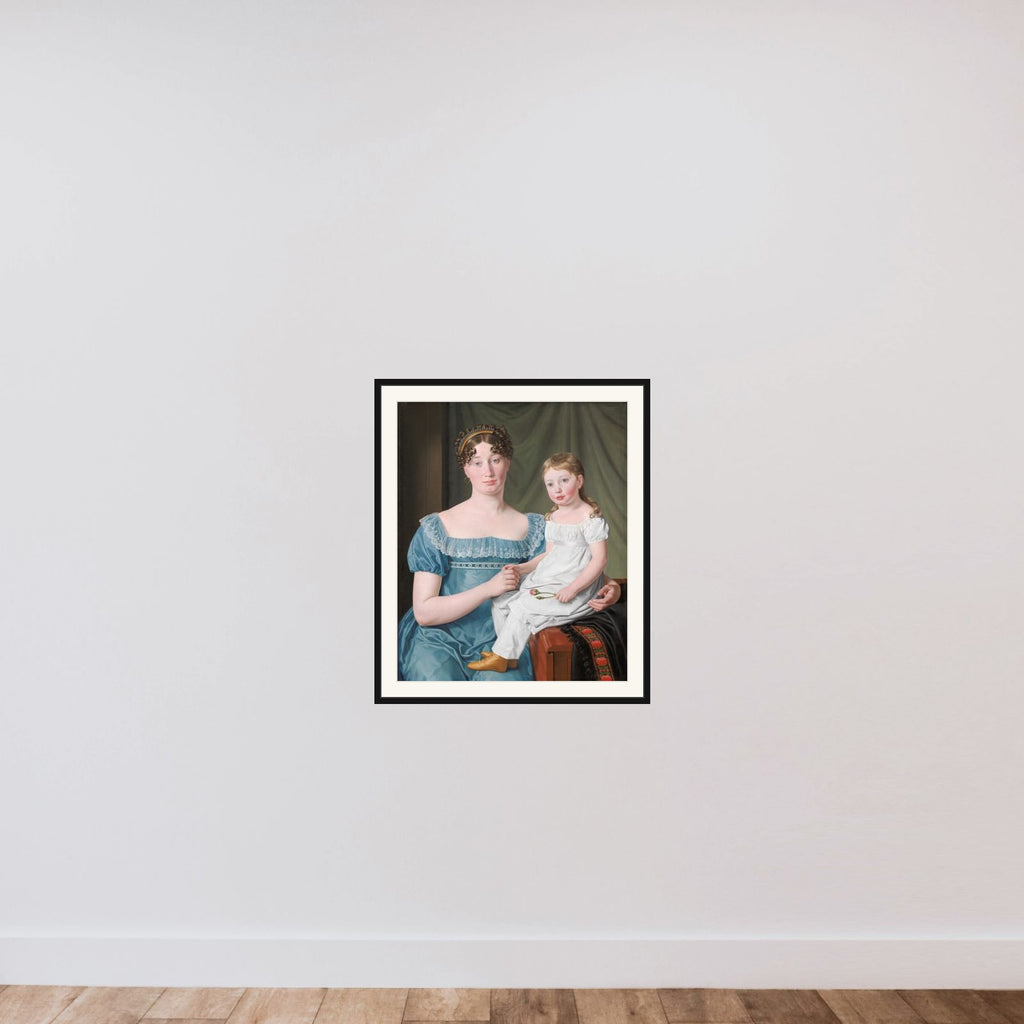 Kammerherreinde Sophie Hedvig Løvenskiold og hendes treårige datter Berthe Henriette framed — shown to scale