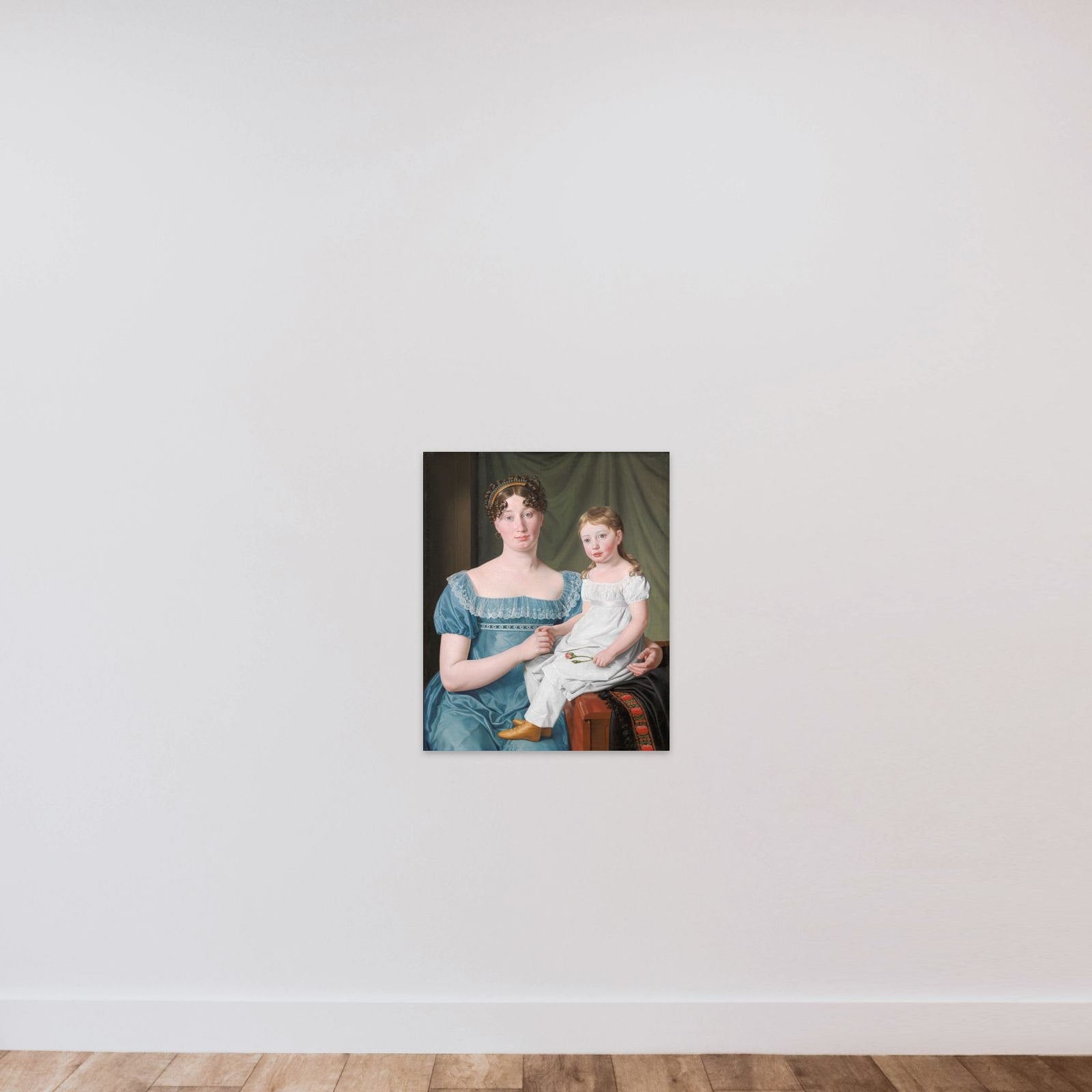 Kammerherreinde Sophie Hedvig Løvenskiold og hendes treårige datter Berthe Henriette unframed — shown to scale
