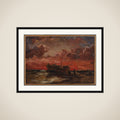 Et vrag på Jyllands vestkyst ved solnedgang framed