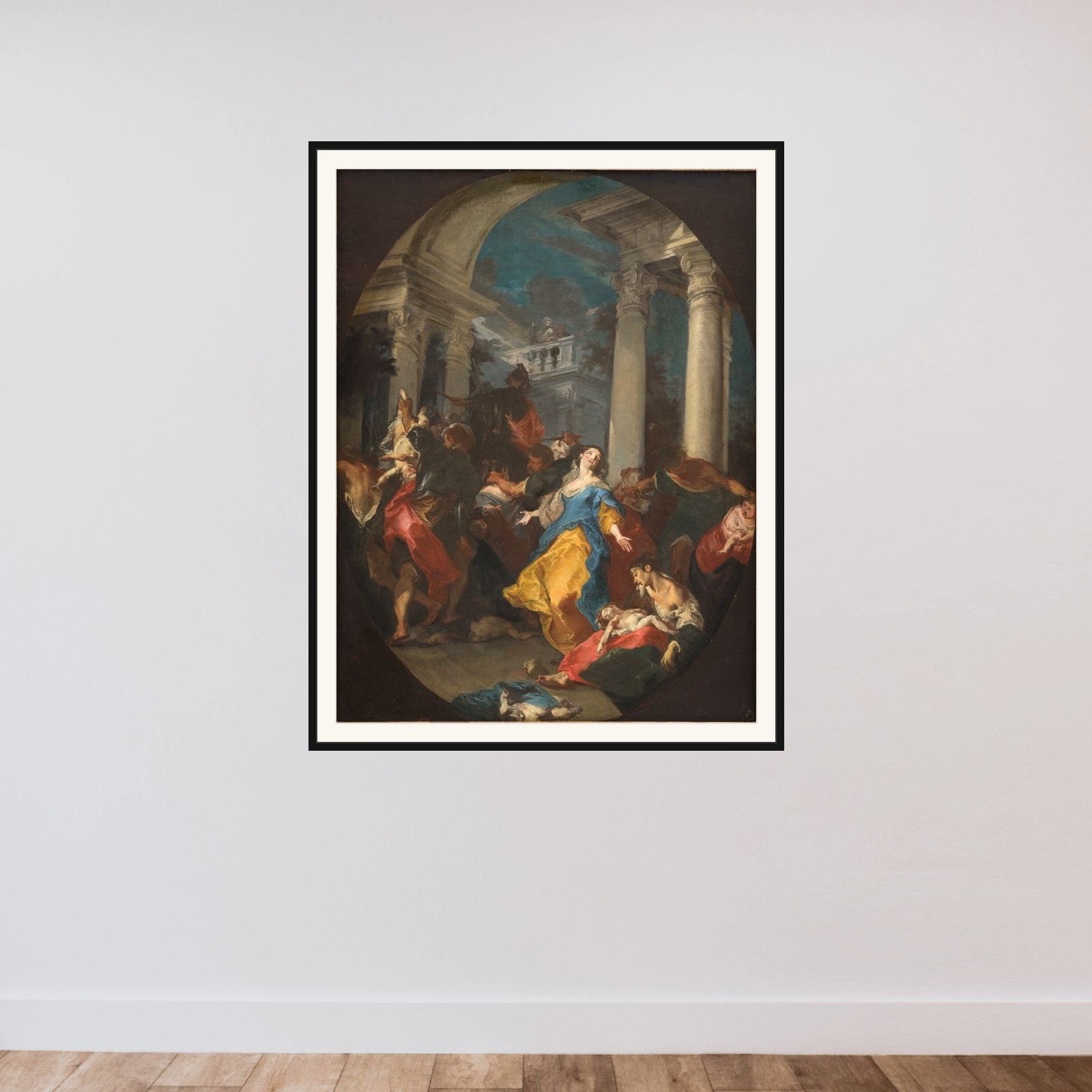 Barnemordet i Bethlehem framed — shown to scale