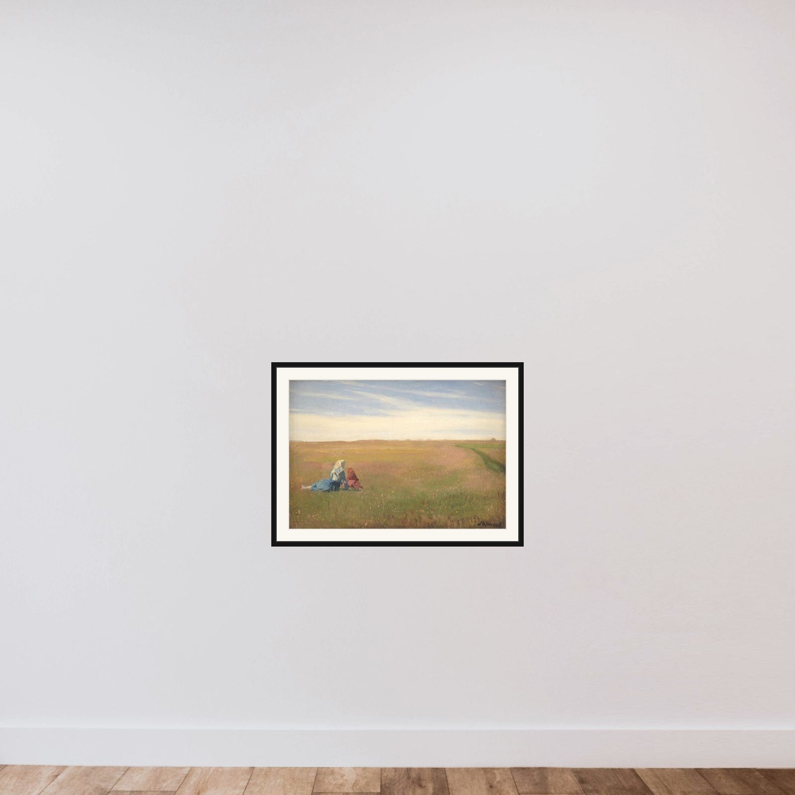 To piger på en mark. Sommerdag framed — shown to scale
