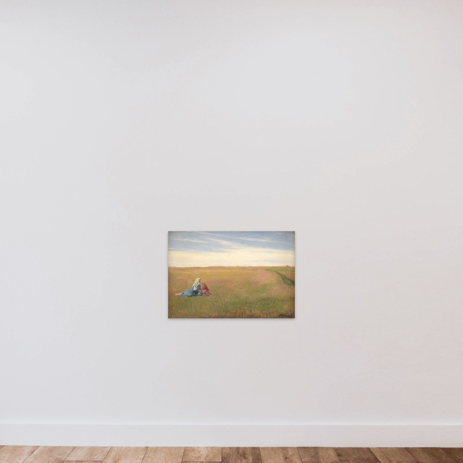 To piger på en mark. Sommerdag unframed — shown to scale