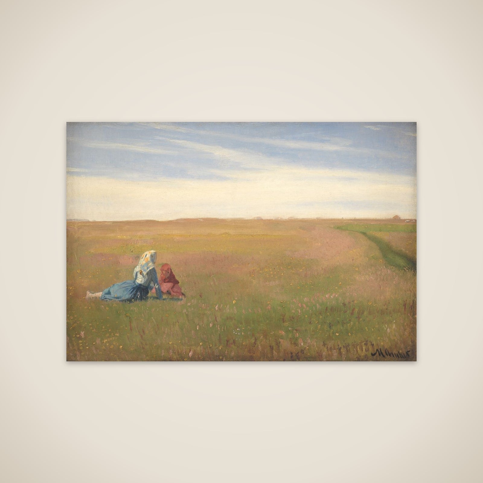 To piger på en mark. Sommerdag unframed print