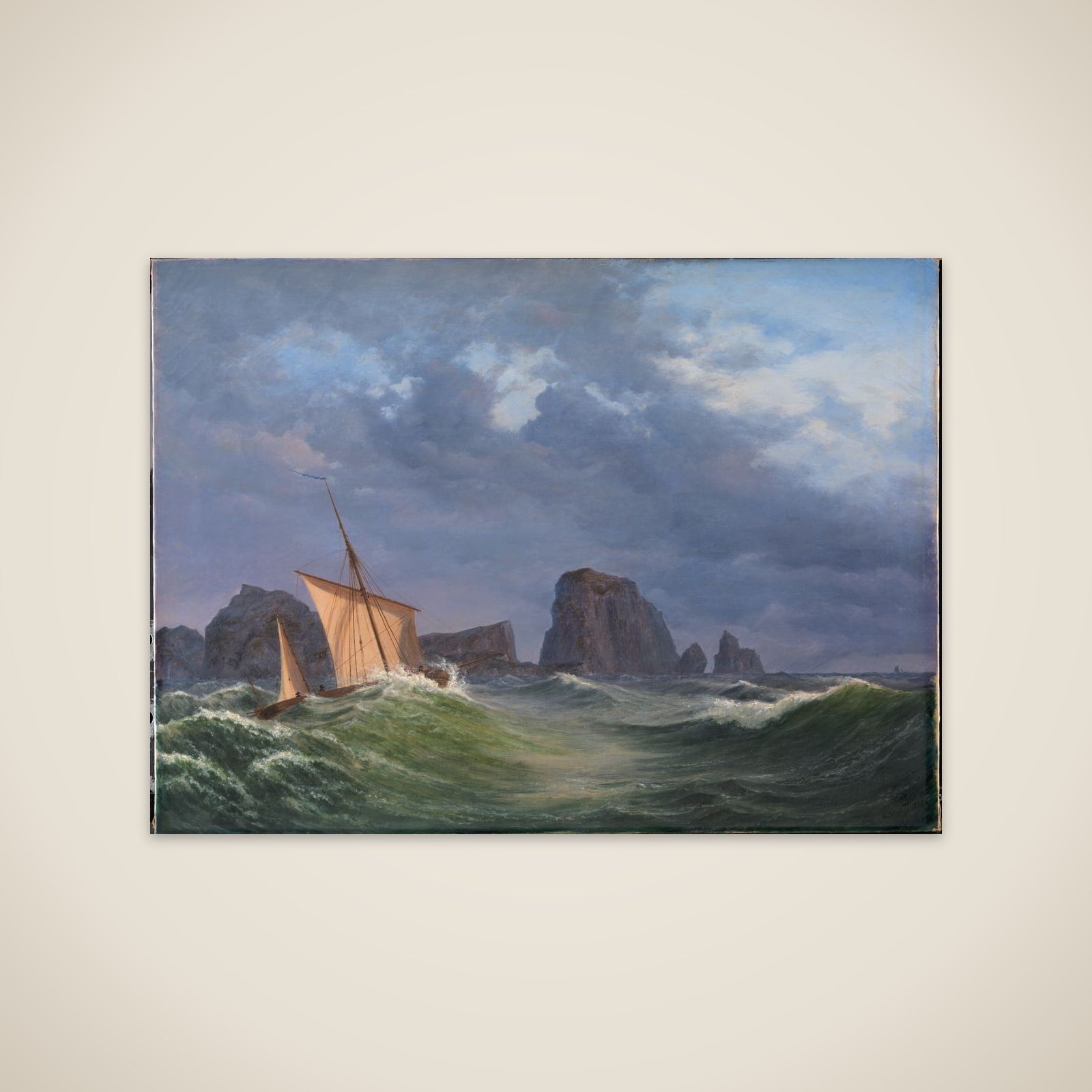 En shetlandsk fiskerbåd i stormfuldt vejr nord for Orkneyøerne unframed print