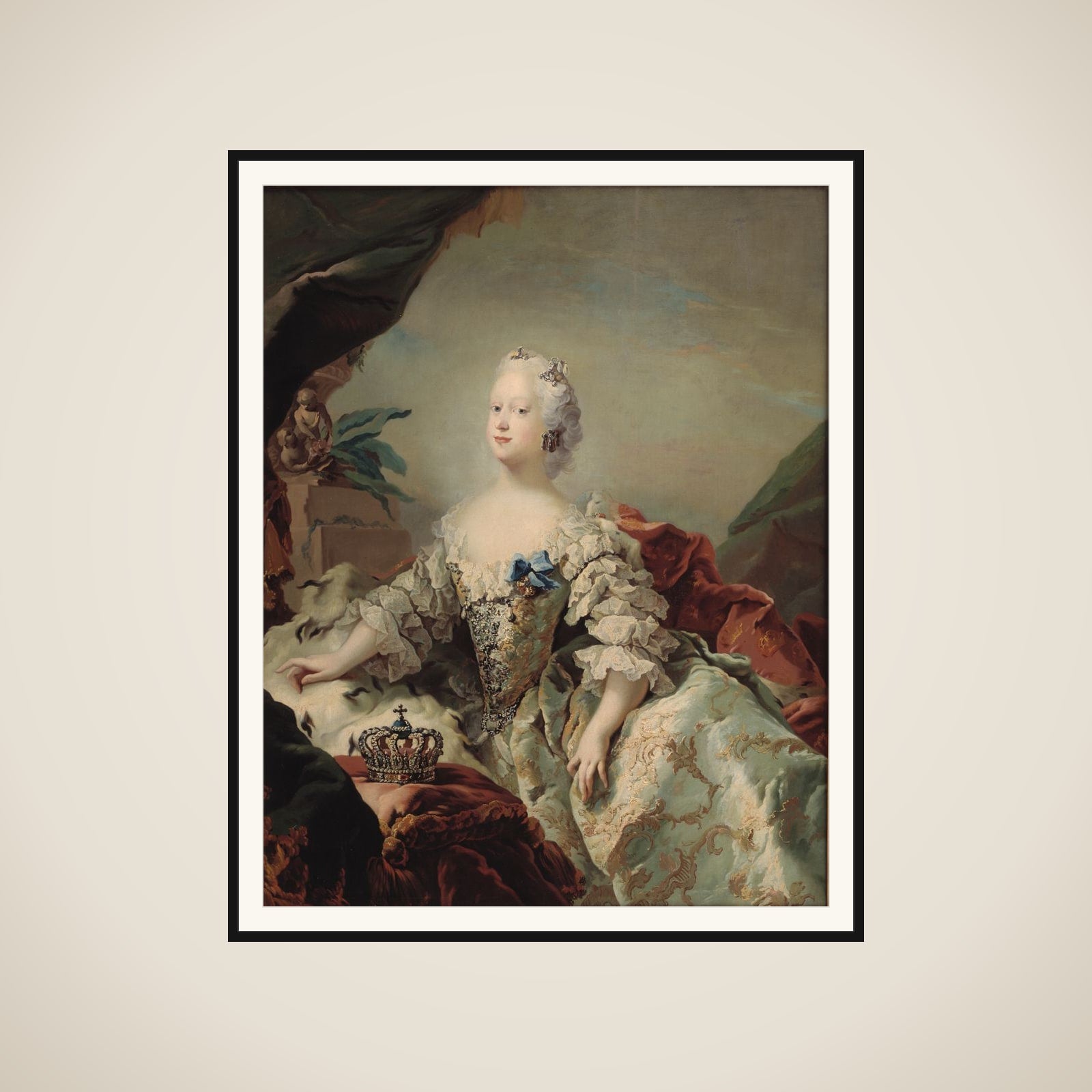 Portræt af Louise, Frederik V's første dronning, i salvingsdragt framed