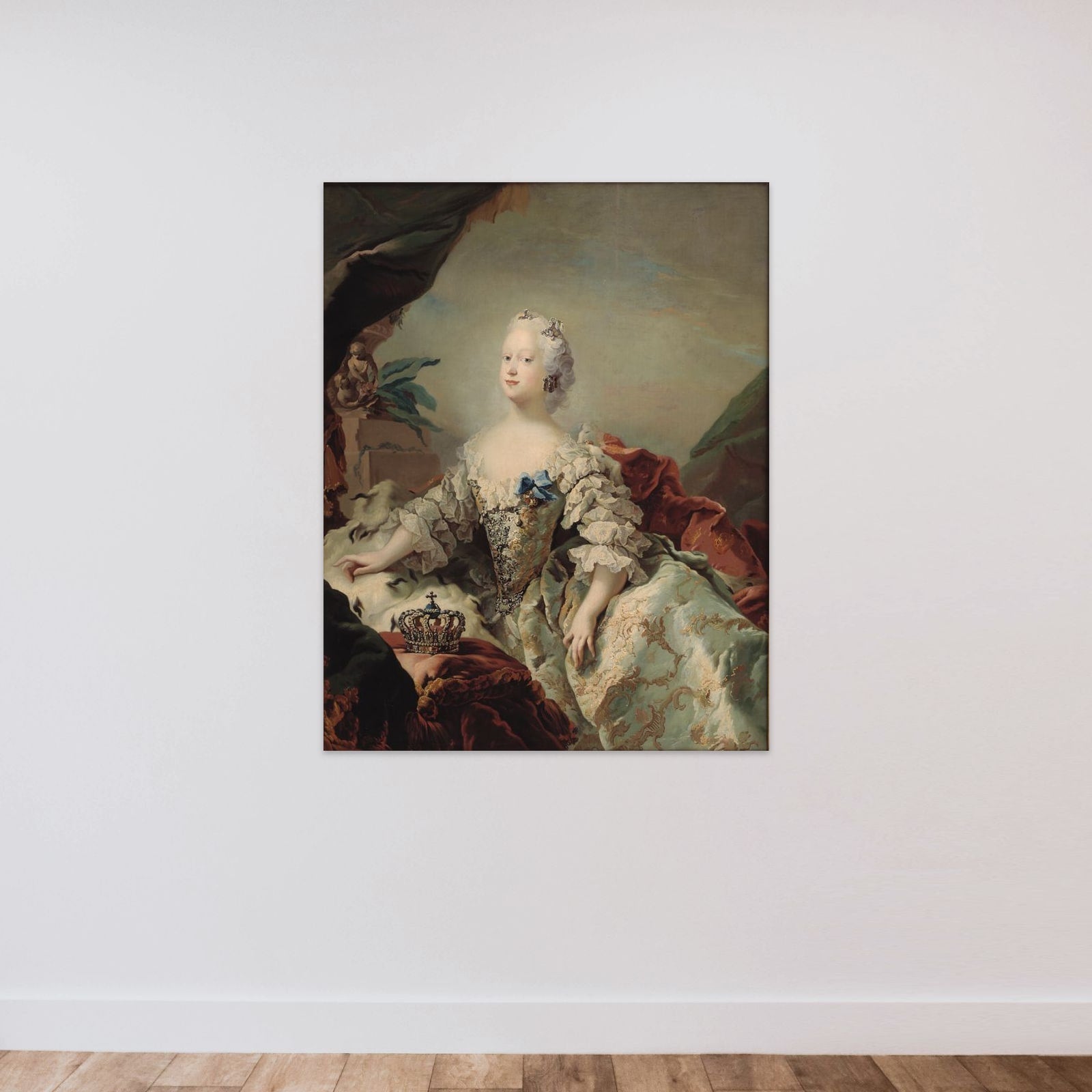 Portræt af Louise, Frederik V's første dronning, i salvingsdragt unframed — shown to scale