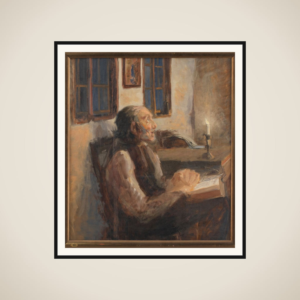 Den gamle mand ved spedelyset framed