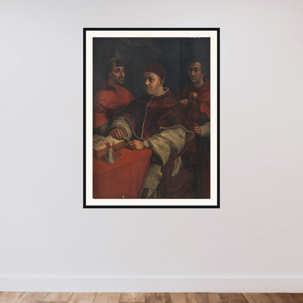 Pave Leo X og kardinalerne Ludovico de' Rossi og Giulio de' Medici. Kopi efter Rafael framed — shown to scale