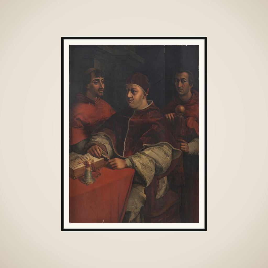 Pave Leo X og kardinalerne Ludovico de' Rossi og Giulio de' Medici. Kopi efter Rafael framed