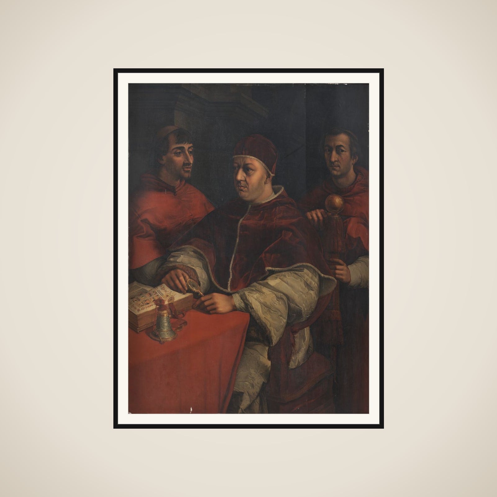 Pave Leo X og kardinalerne Ludovico de' Rossi og Giulio de' Medici. Kopi efter Rafael framed