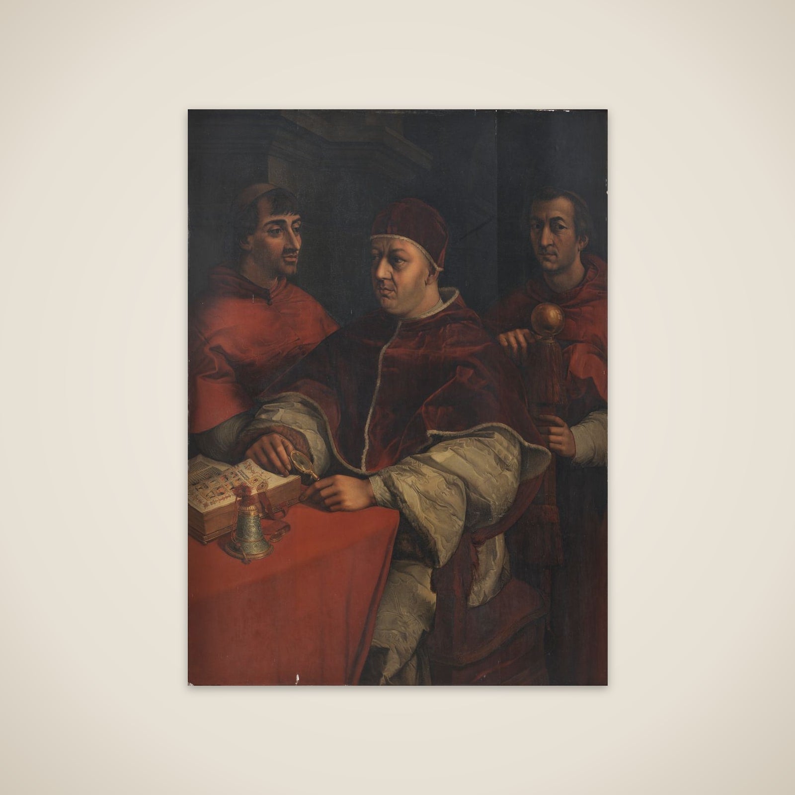 Pave Leo X og kardinalerne Ludovico de' Rossi og Giulio de' Medici. Kopi efter Rafael unframed print