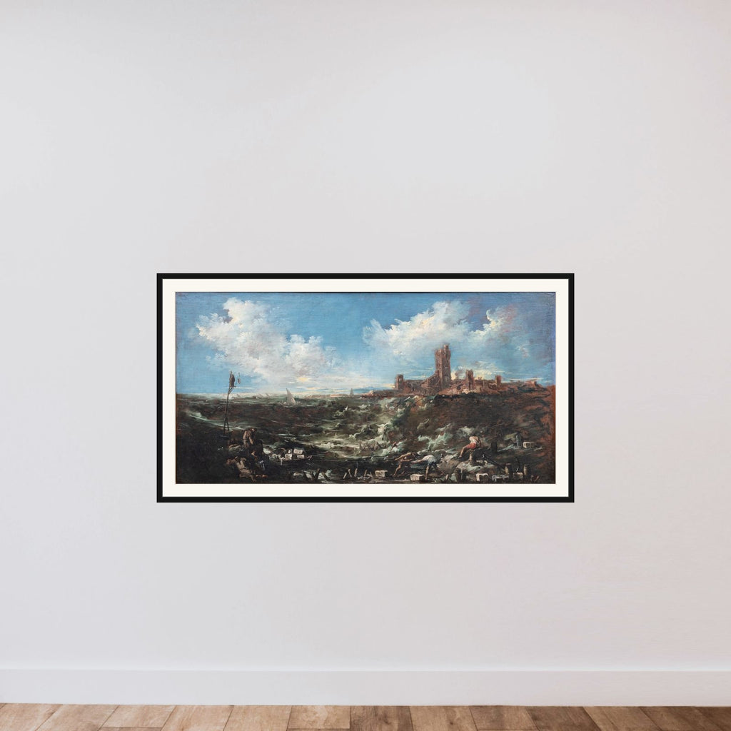 Munkenes bøn ved havet framed — shown to scale