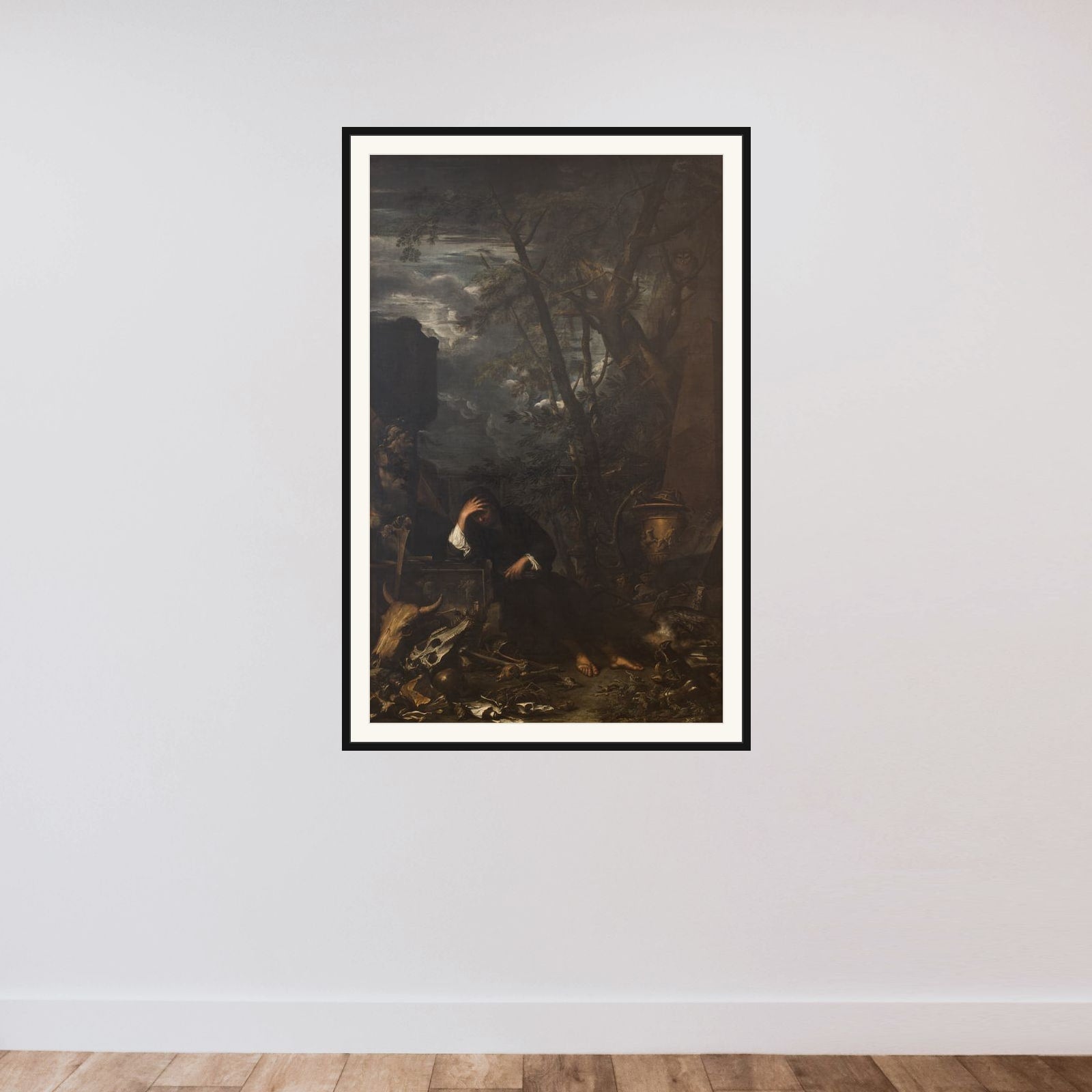 Demokrit, hensunken i betragtninger framed — shown to scale
