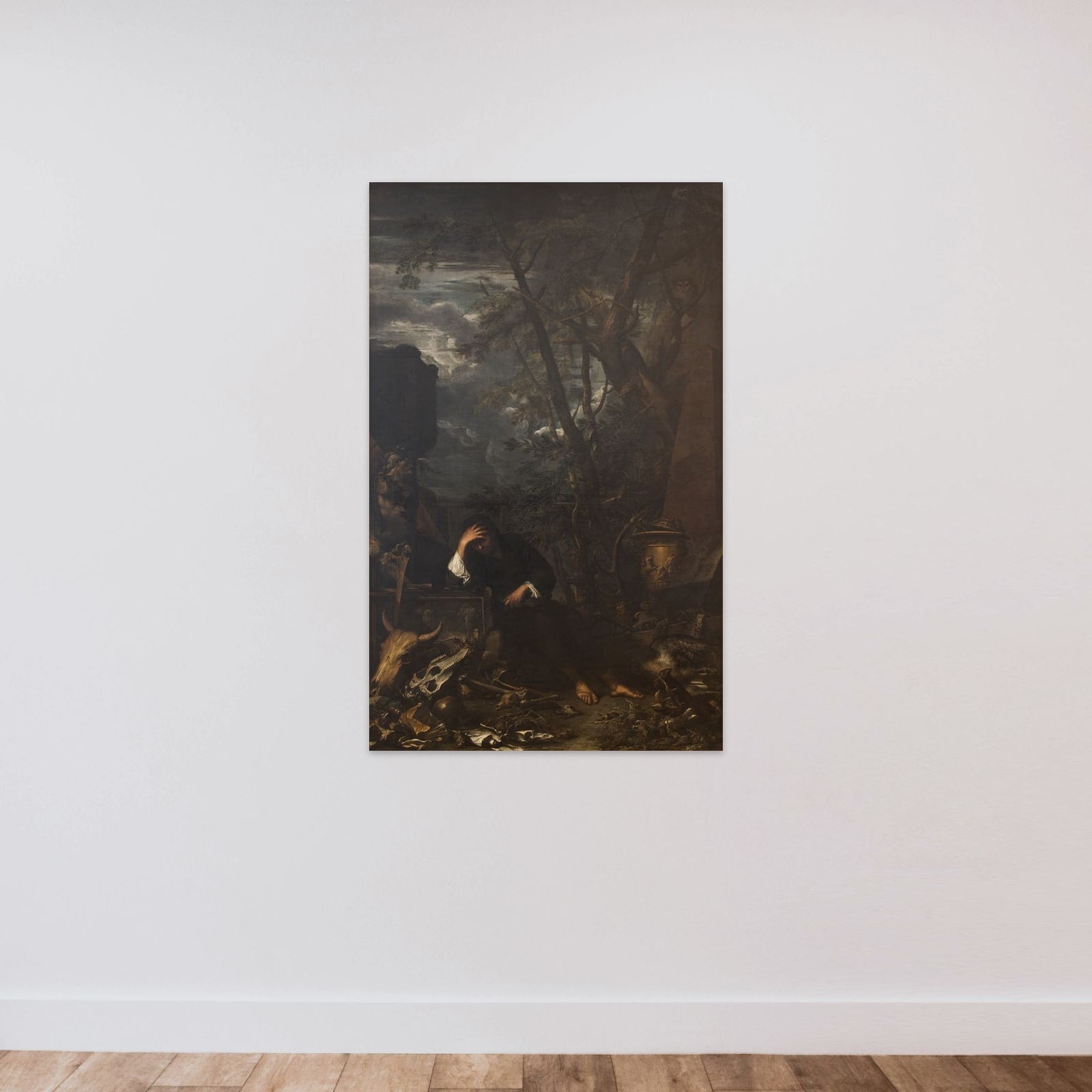 Demokrit, hensunken i betragtninger unframed — shown to scale