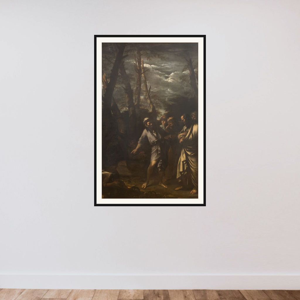 Diogenes, der bortkaster sin skål framed — shown to scale
