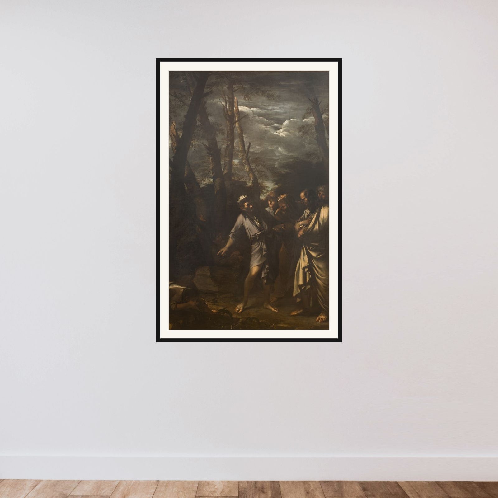 Diogenes, der bortkaster sin skål framed — shown to scale