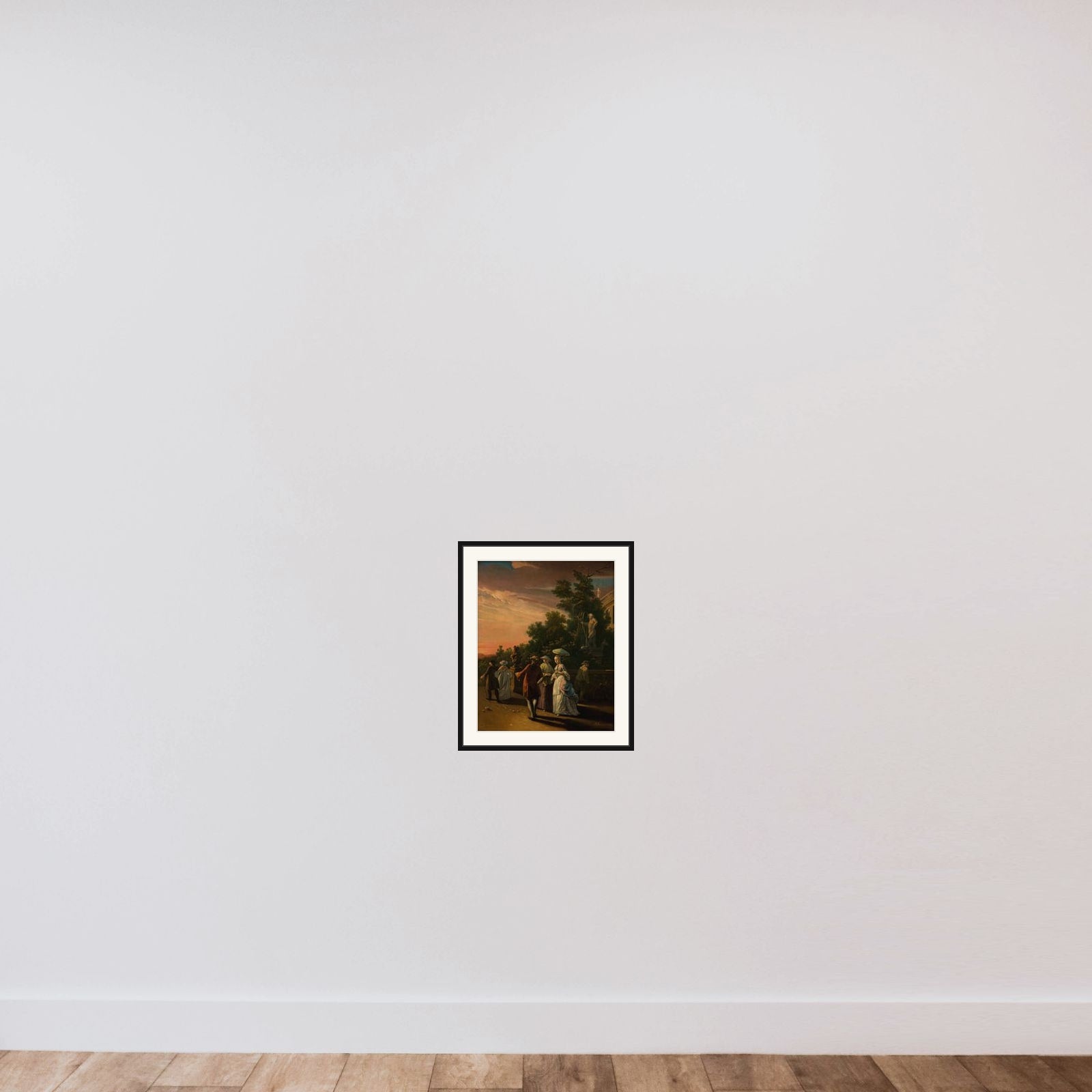 Selskabsscene i en park framed — shown to scale
