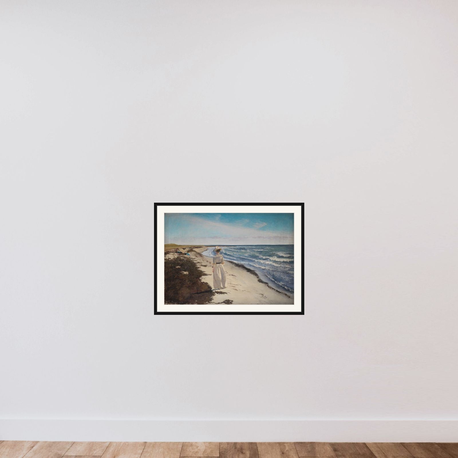 Dame ved Karrebæksminde Strand framed — shown to scale