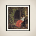 Læsende dame uden for en havedør framed
