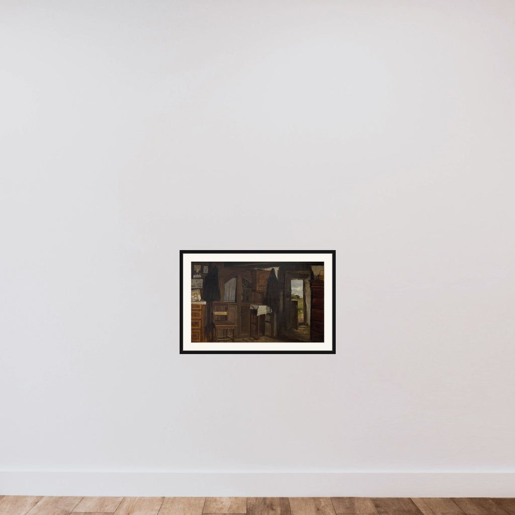 Interiør fra et bondehus framed — shown to scale