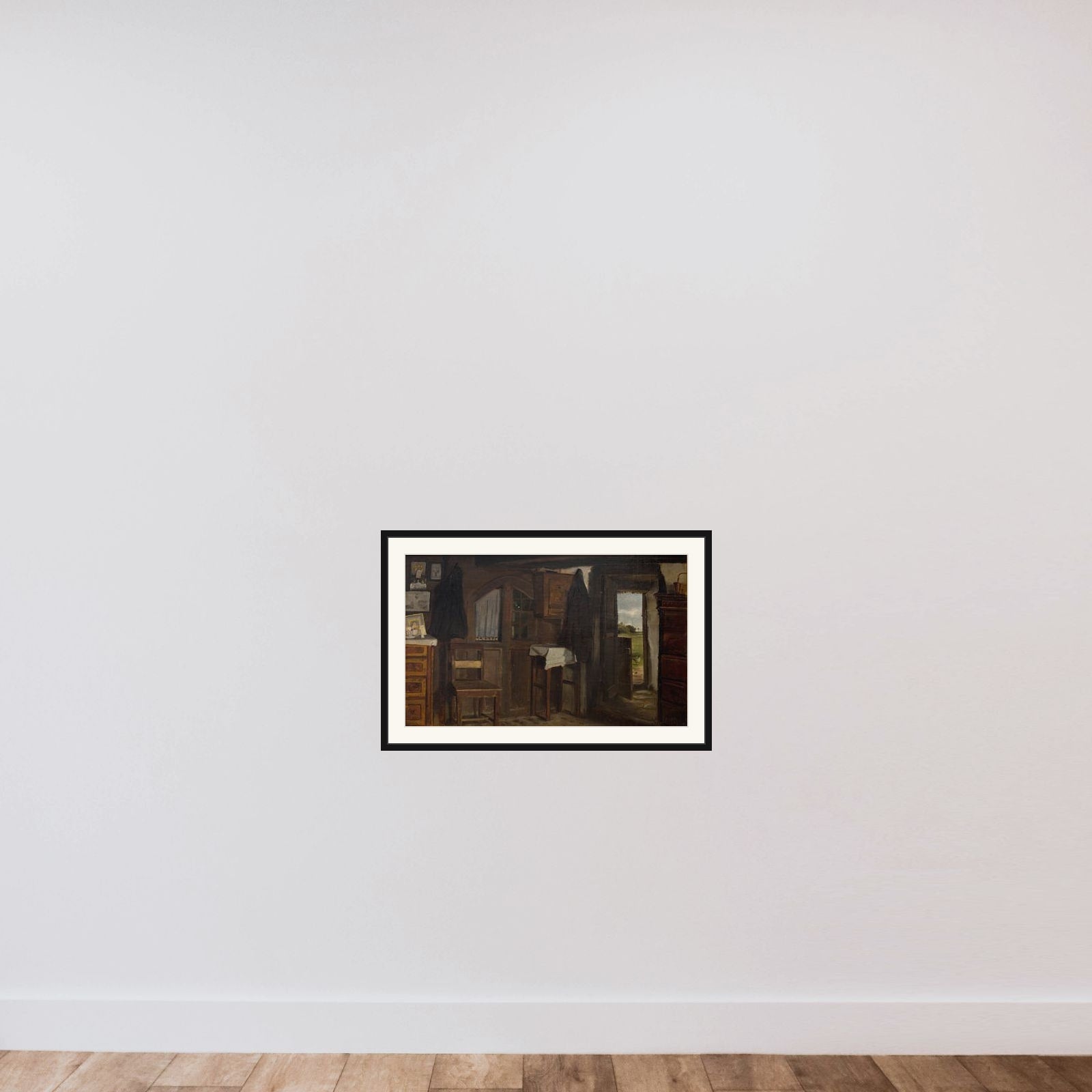 Interiør fra et bondehus framed — shown to scale