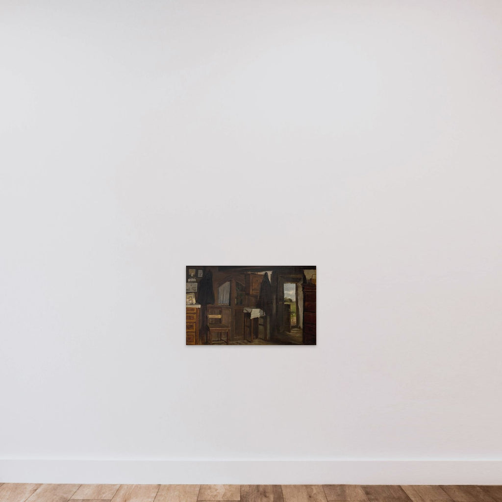 Interiør fra et bondehus unframed — shown to scale
