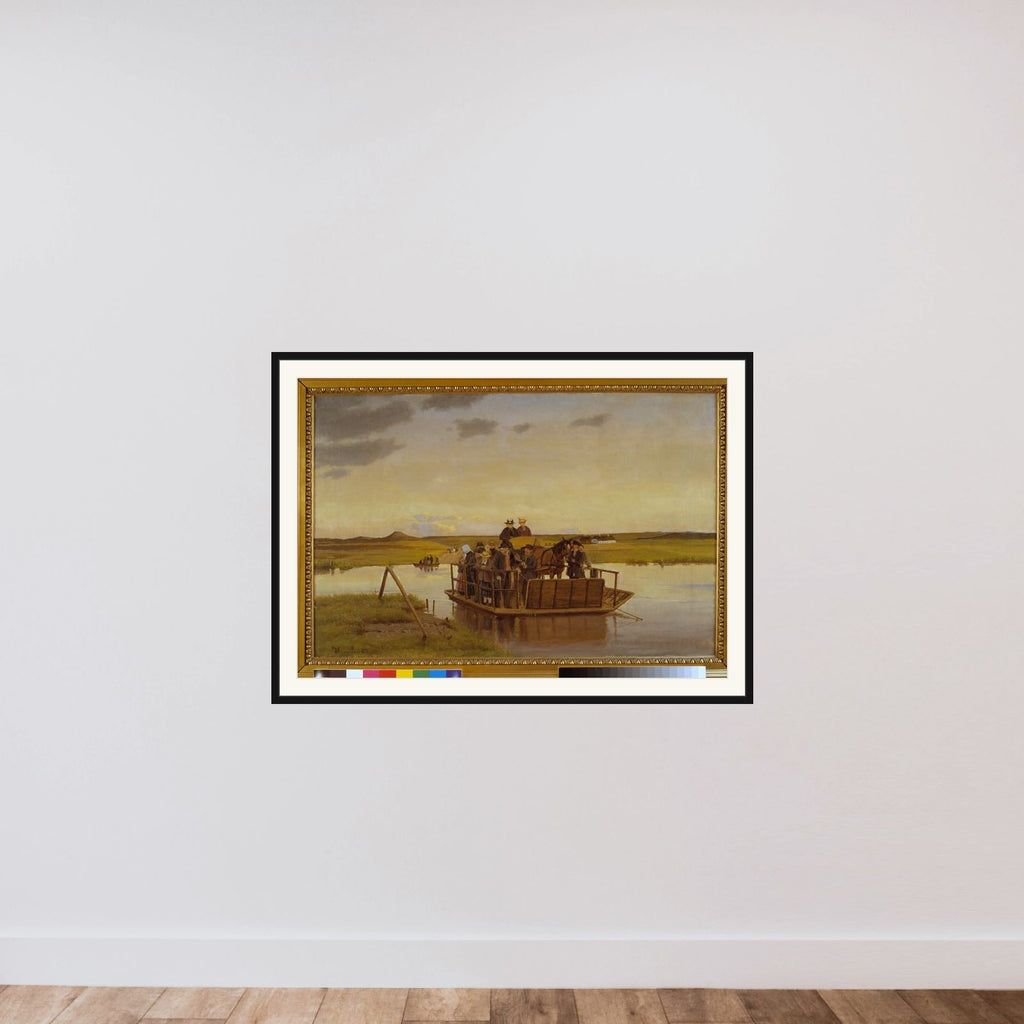 En færge over Gudenåen framed — shown to scale